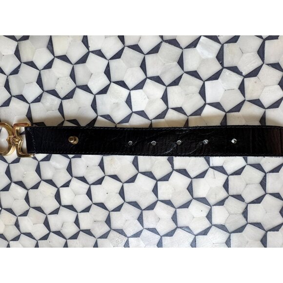 Vintage Black Faux Leather Belt W/ Gold Oval Buckle Design 35" Total Length - Picture 4 of 5
